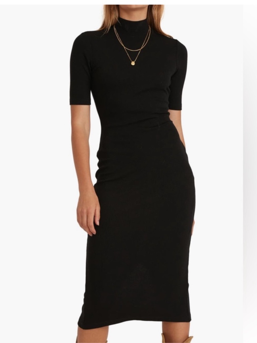 Marine Layer Black Ribbed Midi Dress